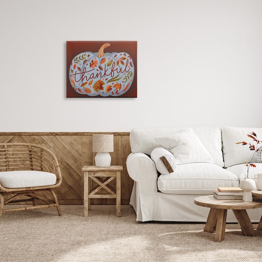 Stupell Industries Thankful Leaves & Pumpkin Canvas Wall Art